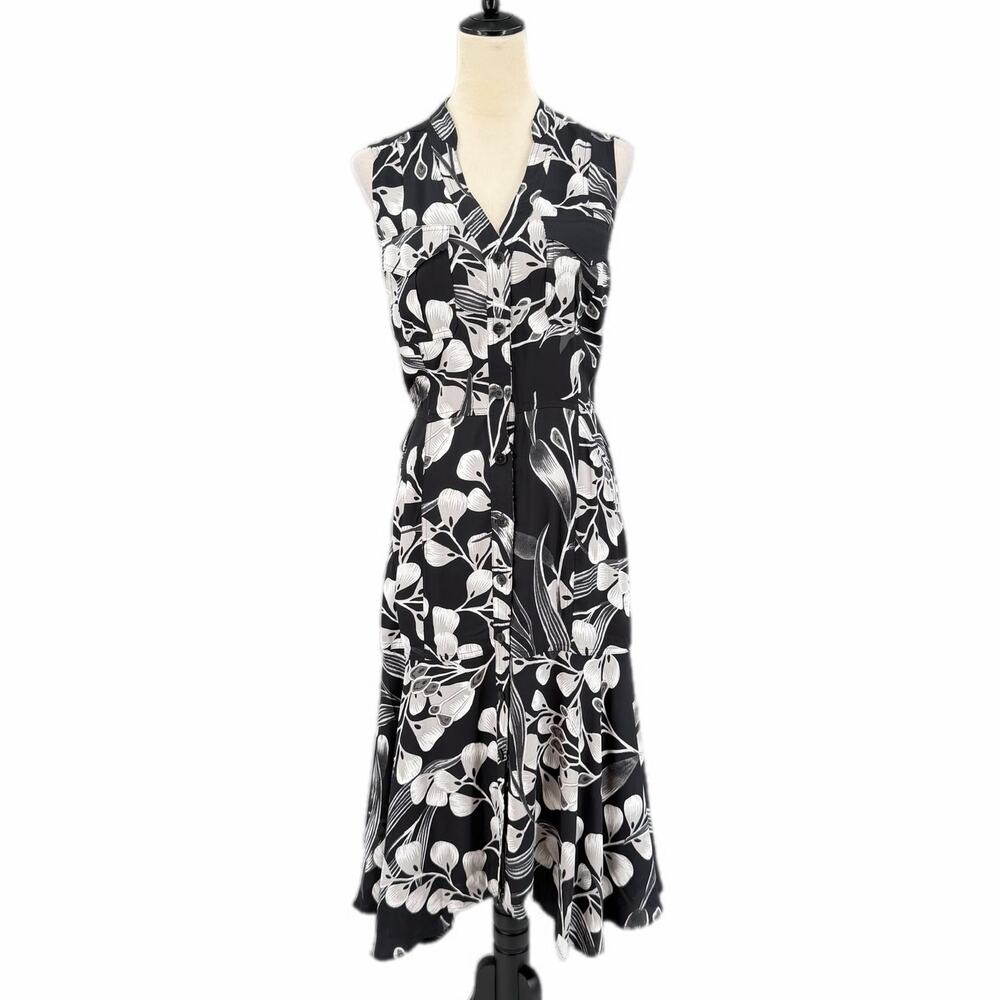 White House Black Market WHBM NEW Black White Floral Button Shirt Midi Dress